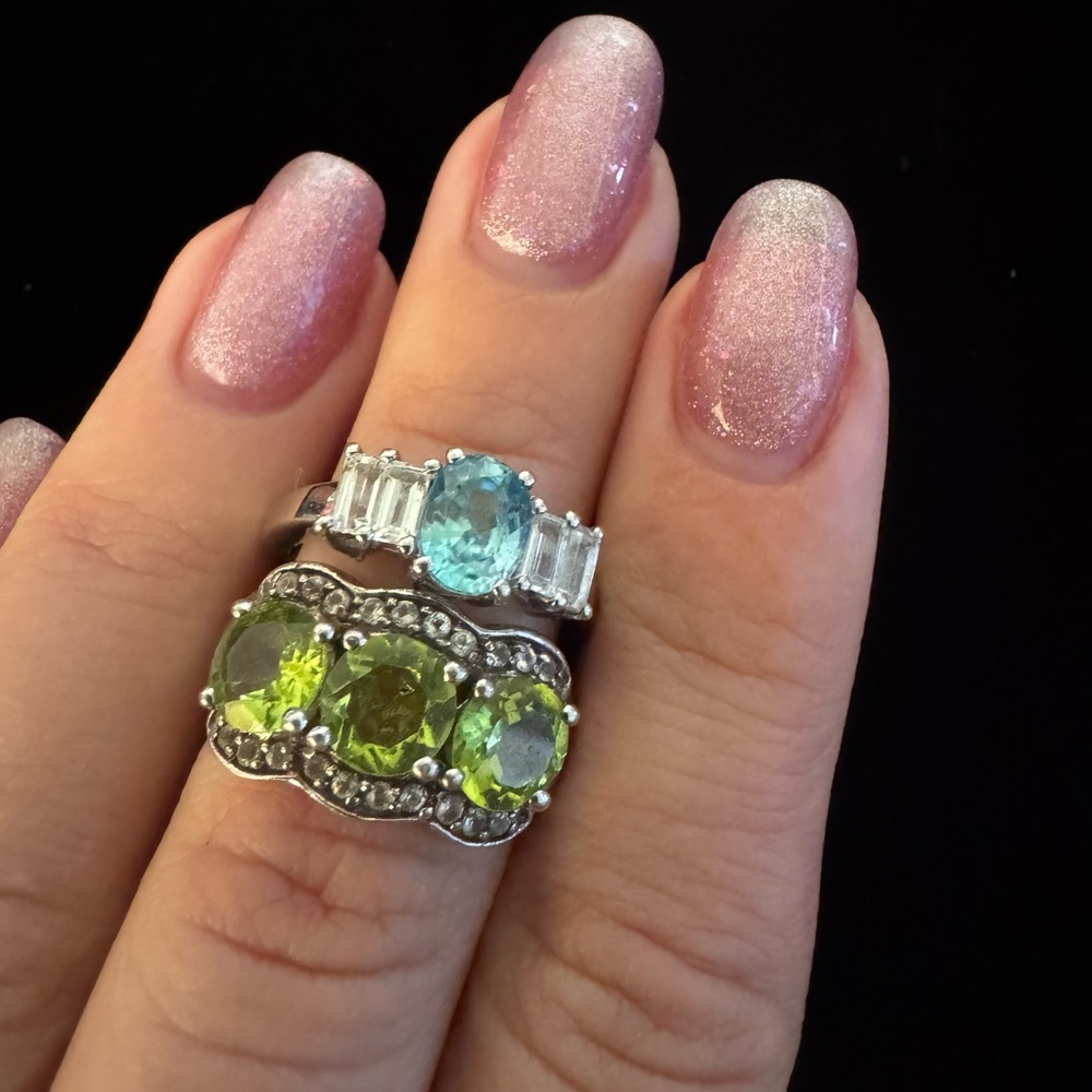 2 Ring Multi Gemstone Ring Bundle in .925 Sterling Silver. Size 5.